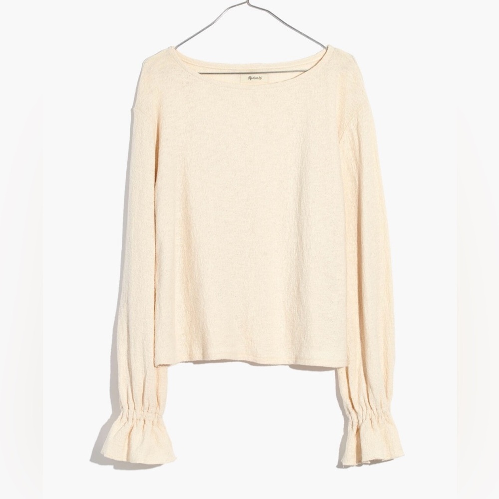 Madewell- Texture & Thread Beige Long Sleeve Ruffle Cuff Top.S.Originally $49.50